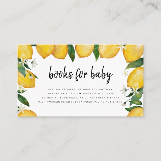 Carte D'accompagnement Livres pour Baby Card, Baby shower à thème citron (Devant)