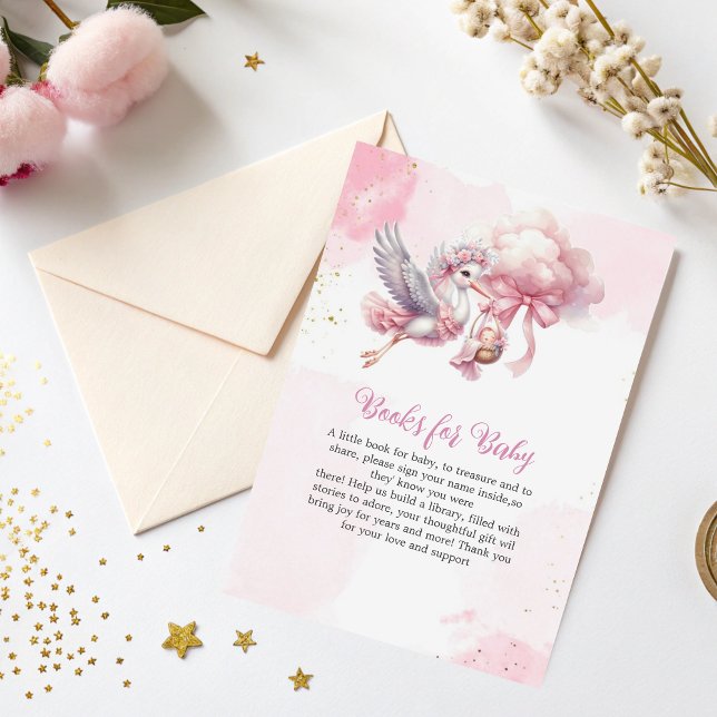 Carte D'accompagnement Livres pour Baby Card Stork & Cloud Baby Girl Them (Créateur téléchargé)