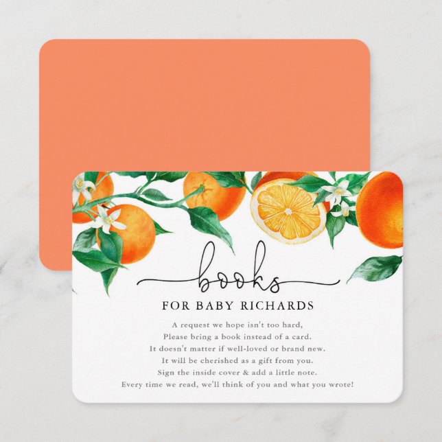 Carte D'accompagnement Livres pour Baby cutie baby shower d'agrumes orang (Devant / Derrière)