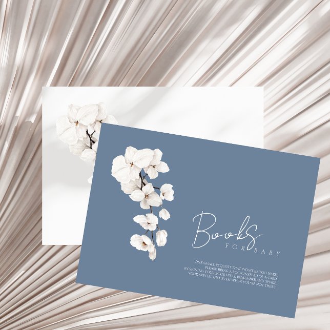Carte D'accompagnement Livres pour Baby Dusty Baby shower d'orchidée Bleu (Books for Baby Dusty Blue White Orchid Baby Shower Enclosure Card)