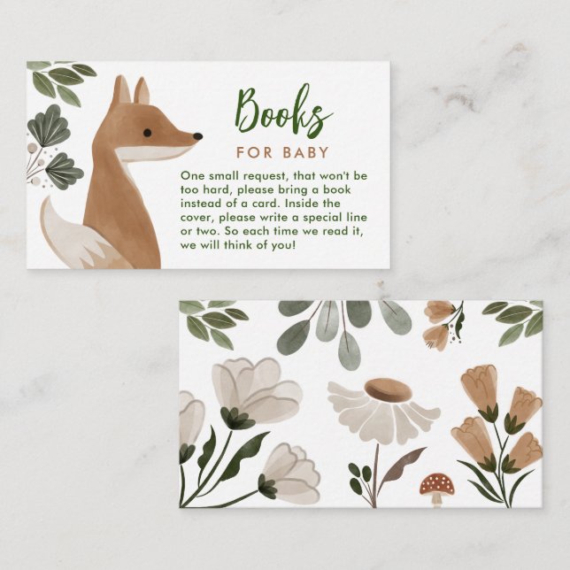 Carte D'accompagnement Livres pour Baby Encape Card Boho Woodland Fox (Devant / Derrière)