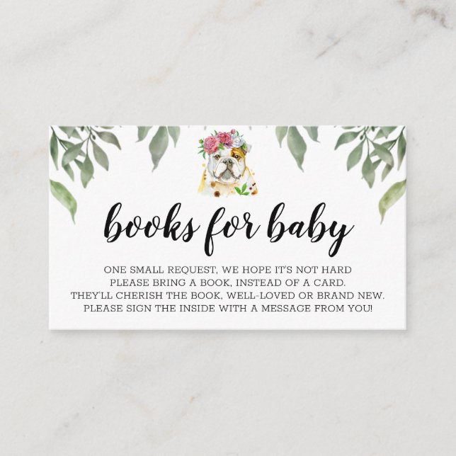 Carte D'accompagnement Livres pour Baby English Bulldog Boho Green (Devant)