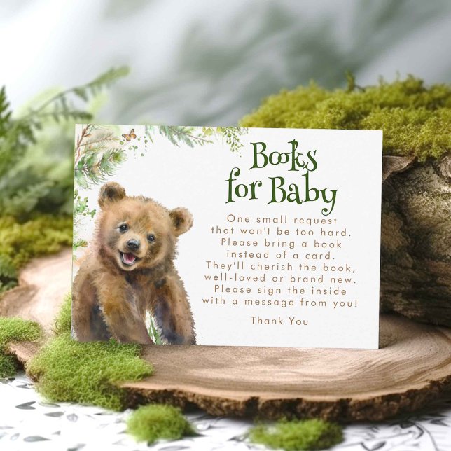 Carte D'accompagnement Livres pour Baby Little Bear et Woodland (Woodland Bear Books For Baby Baby Shower Request Card)