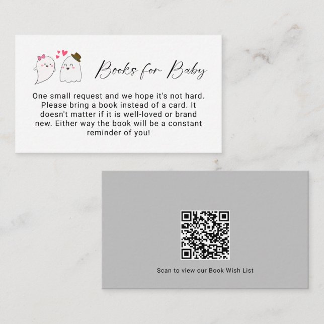 Carte D'accompagnement Livres pour Baby Little Boo Fall Baby shower QR Co (Devant / Derrière)