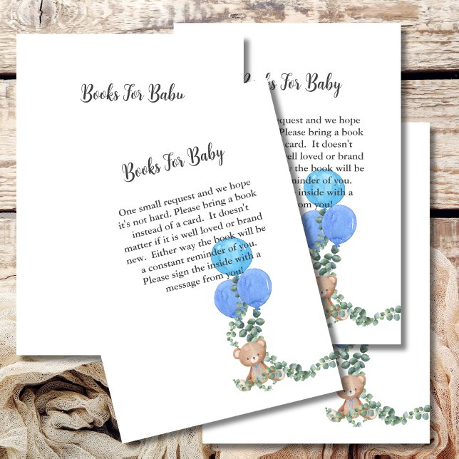 Carte D'accompagnement Livres Pour Baby Oh Boy Blue Balloon Eucalyptus (Créateur téléchargé)