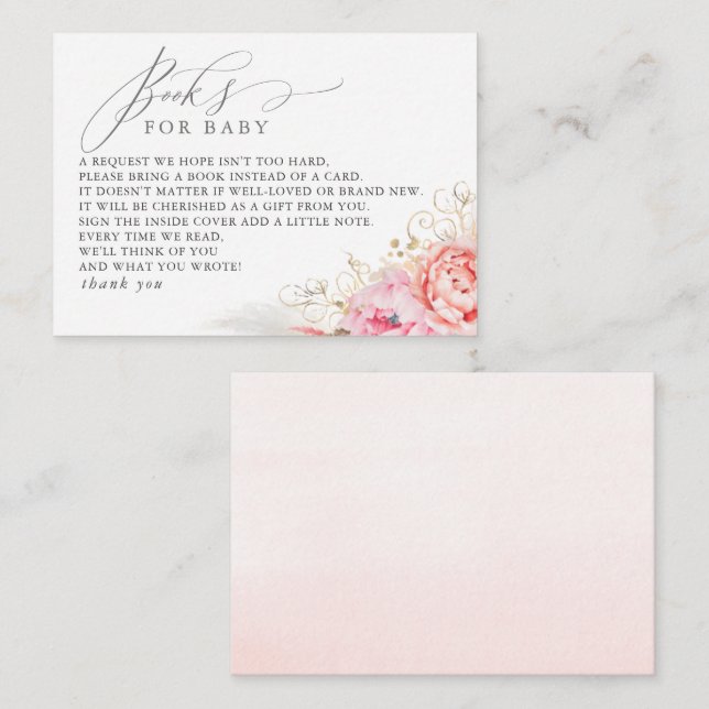 Carte D'accompagnement Livres Pour Baby Pink Floral Demande Card (Devant / Derrière)