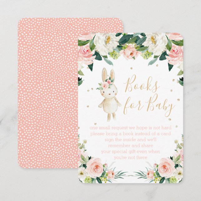 Carte D'accompagnement Livres pour Baby Pink Floral some Bunny (Devant / Derrière)