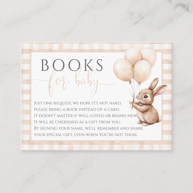 Carte D'accompagnement Livres Pour Baby shower Bébé Petit Lapin Balloons (Devant)