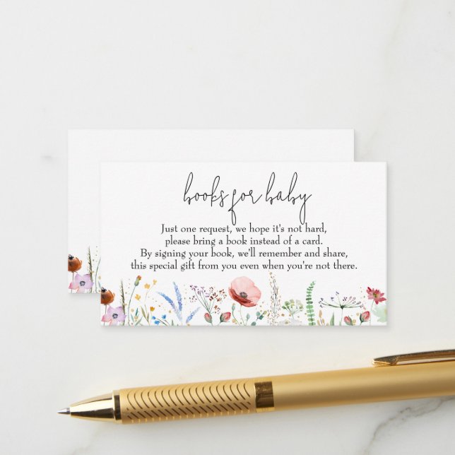 Carte D'accompagnement Livres pour Baby shower Fleur sauvage bébé (Devant/Arrière en situation)