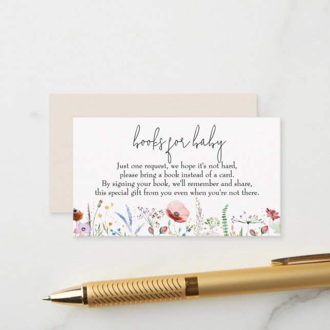 Carte D'accompagnement Livres pour Baby shower Fleur sauvage bébé (Devant/Arrière en situation)