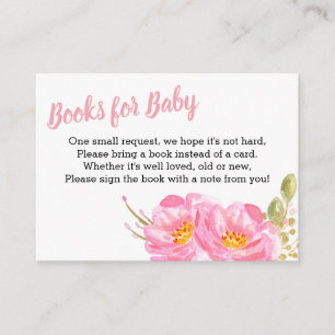 Carte D'accompagnement Livres pour Baby shower floral rose bébé