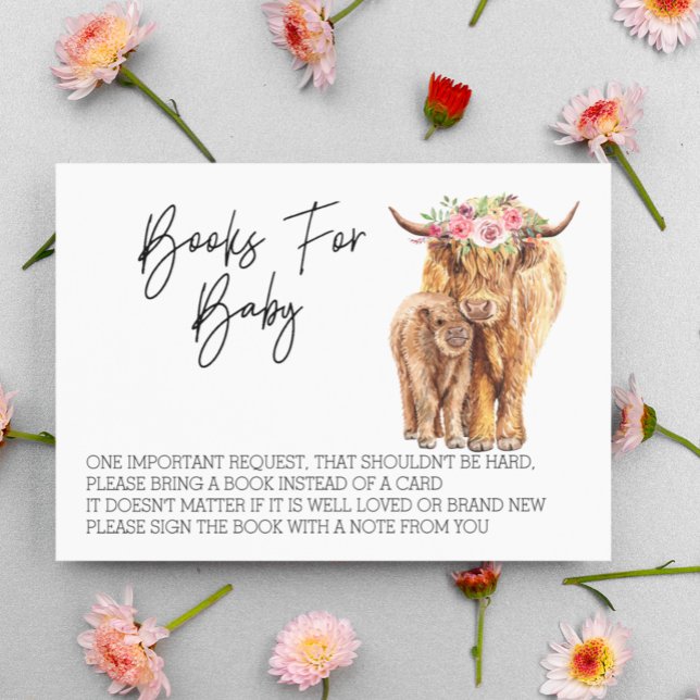Carte D'accompagnement Livres pour Baby shower Highland Cow (Créateur téléchargé)