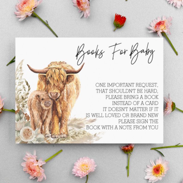 Carte D'accompagnement Livres pour Baby shower Highland Cow Boho (Créateur téléchargé)