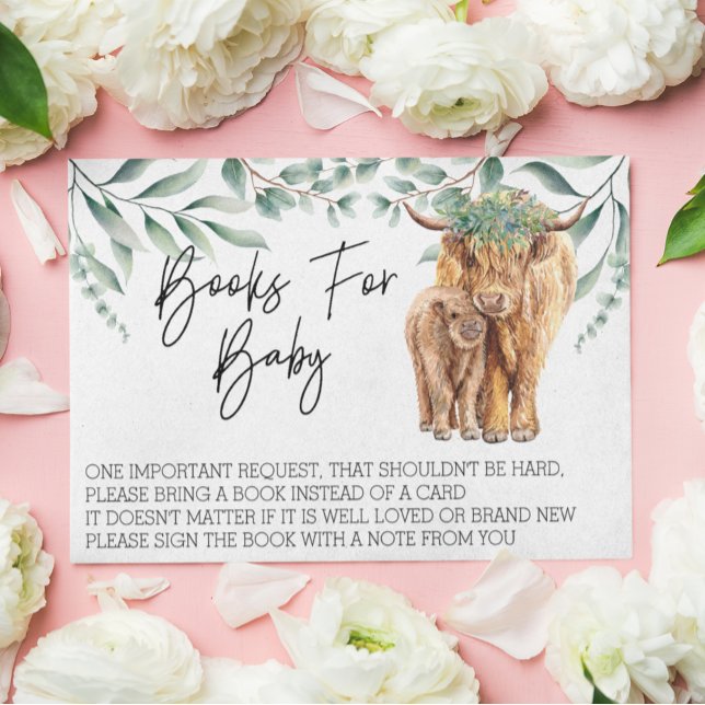 Carte D'accompagnement Livres pour Baby shower Highland Cow Eucalyptus (Créateur téléchargé)