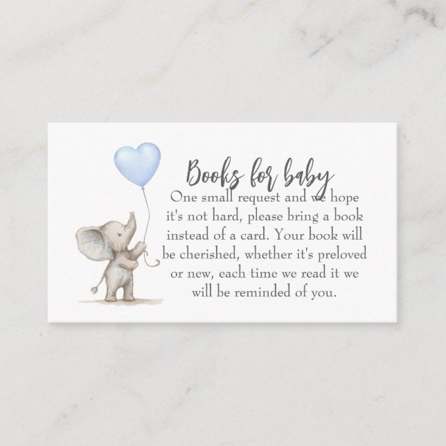 Carte D'accompagnement Livres pour Baby shower Insert Card - Blue Elephan (Devant)