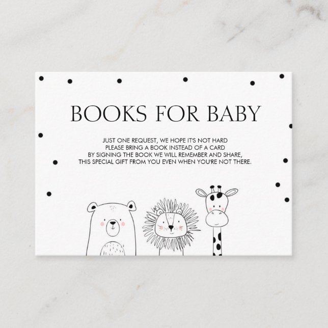 Carte D'accompagnement Livres pour bébé Apportez un livre Black white Ani (Devant)