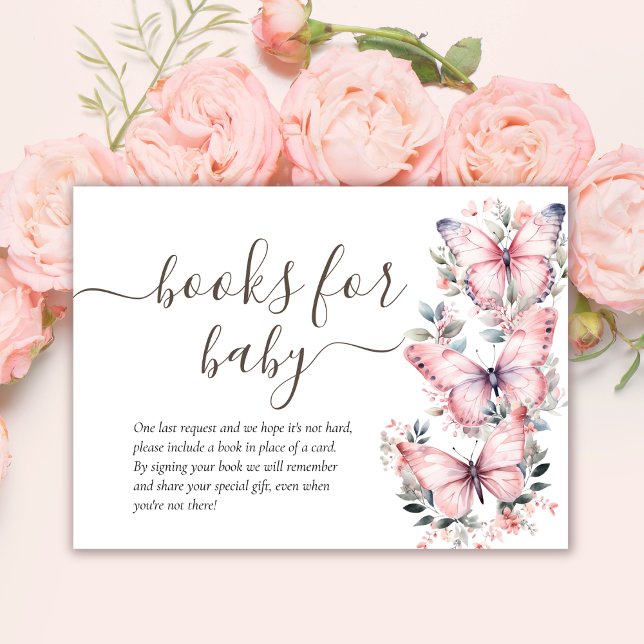 Carte D'accompagnement Livres pour bébé | Baby shower à thème papillon ro (Créateur téléchargé)