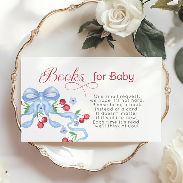 Carte D'accompagnement Livres pour bébé Baby shower cerisier bleu Bow (Créateur téléchargé)