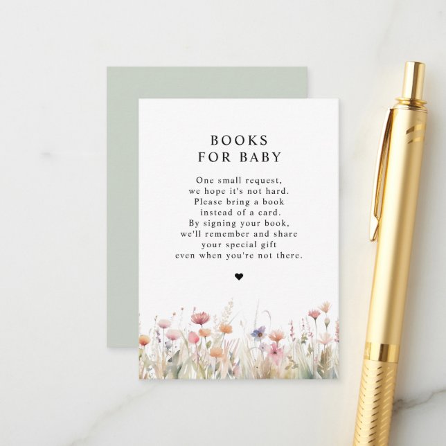 Carte D'accompagnement Livres pour bébé | Baby shower de printemps Fleur  (Devant/Arrière en situation)