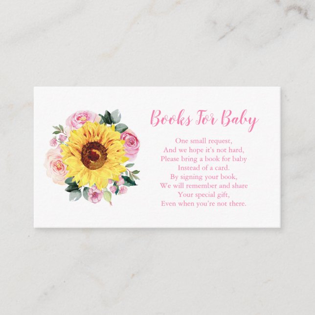 Carte D'accompagnement Livres Pour Bébé Baby shower Floral Rose Tournesol (Devant)