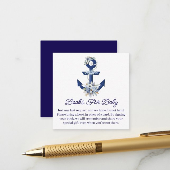 Carte D'accompagnement livres pour bébé, baby shower marin floral (Devant/Arrière en situation)