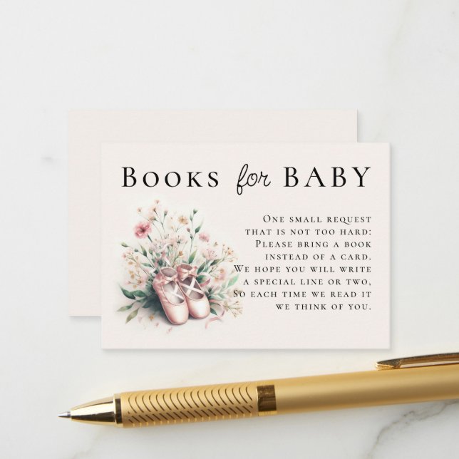 Carte D'accompagnement Livres Pour Bébé Ballerina Chaussures Fleur sauvag (Devant/Arrière en situation)