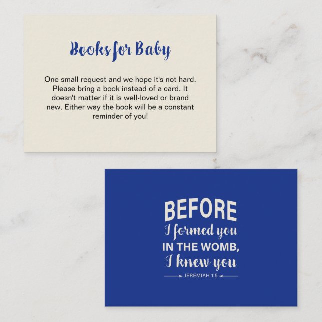 Carte D'accompagnement Livres pour bébé Bible Verse Baby shower Bleu (Devant / Derrière)