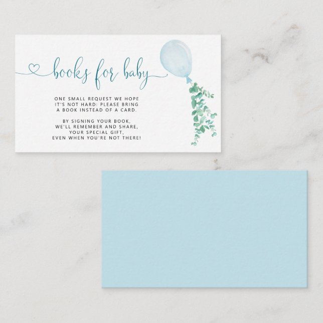 Carte D'accompagnement Livres pour bébé bleu ballon Eucalyptus Foliage (Devant / Derrière)