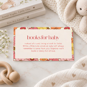 Carte D'accompagnement Livres pour bébé Boho Rétro Groovy Floral Rose Fil