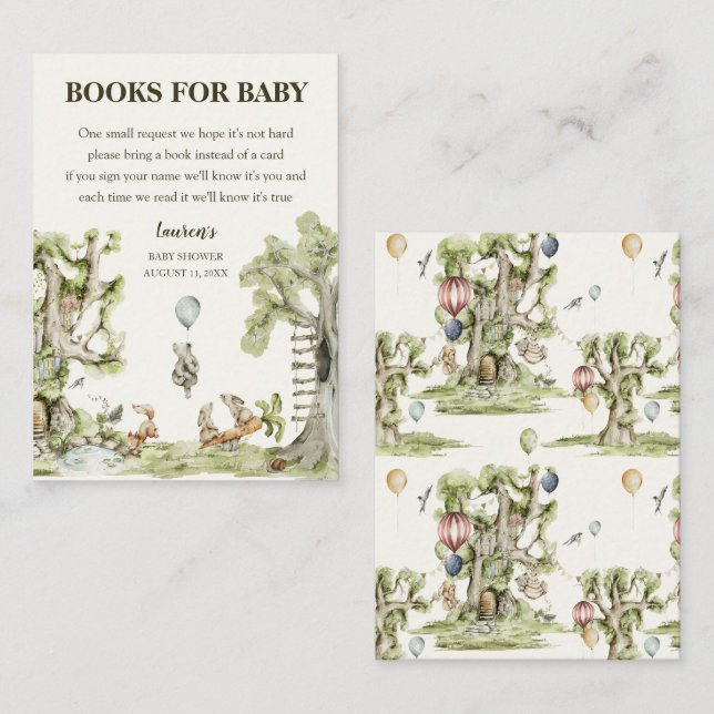 Carte D'accompagnement Livres pour bébé Bois Animaux Aquarelle Douche (Devant / Derrière)