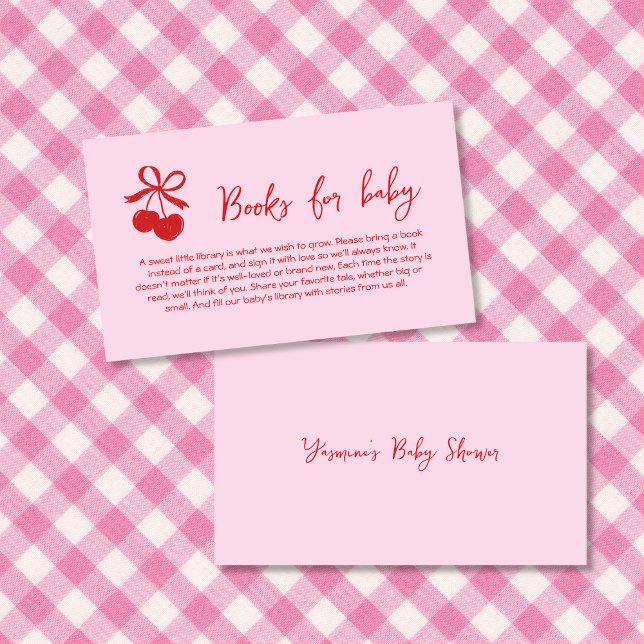 Carte D'accompagnement Livres Pour Bébé Bow Cherry Rose & Rouge Main Dess (Books For Baby Bow Cherry Pink & Red Hand Drawn Enclosure Card)