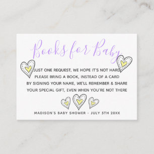 Carte D'accompagnement Livres pour bébé coeurs jaunes d'amour Baby Shower