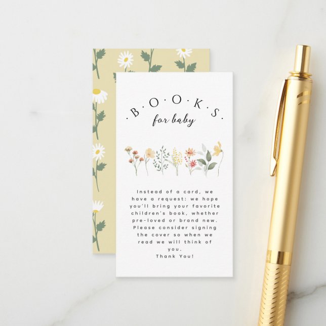 Carte D'accompagnement Livres Pour Bébé Elégant Baby shower Floral Beige (Devant/Arrière en situation)