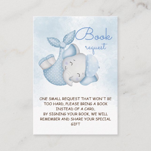 Carte D'accompagnement Livres pour bébé éléphant bébé bébé douche garçon (Devant)