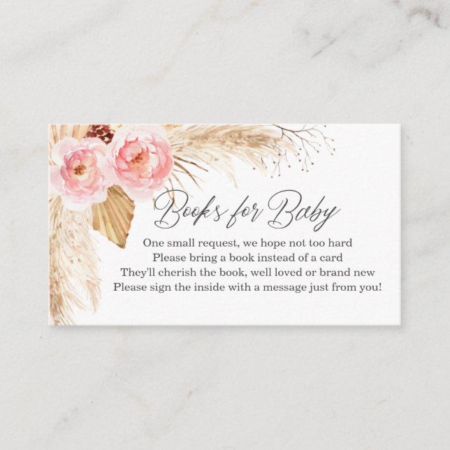 Carte D'accompagnement Livres pour bébé fille boho floral pampass herbe (Devant)
