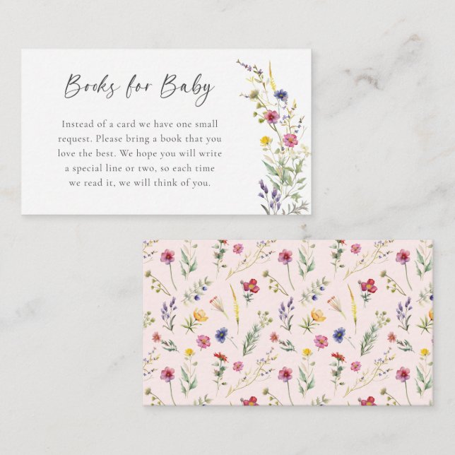 Carte D'accompagnement Livres Pour Bébé Fleur sauvage Baby shower Floral (Devant / Derrière)