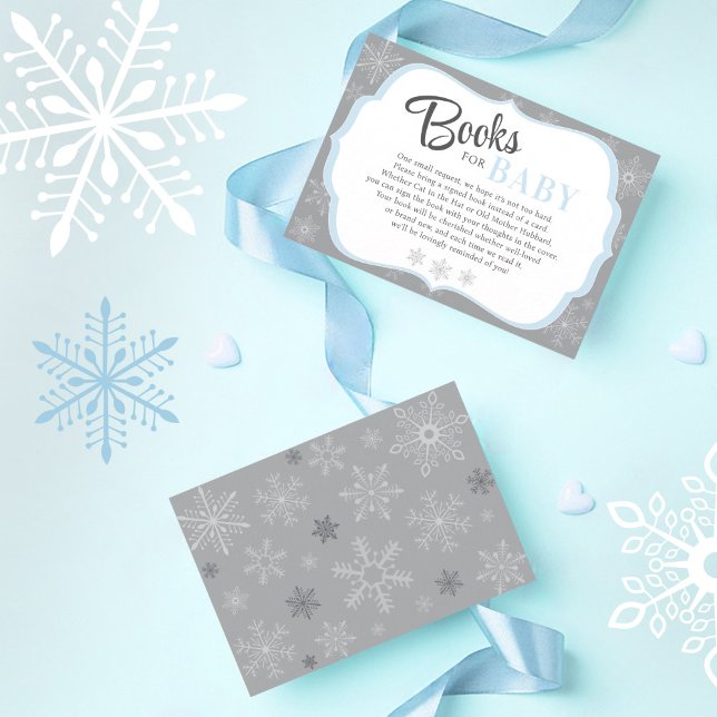 Carte D'accompagnement Livres pour bébé garçon Blue & Grey Snowflake hive (Books for Baby boy poem enclosure / insert card, blue gray, Baby It's Cold Outside, Snowflake Invite)