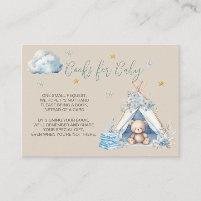 Carte D'accompagnement Livres pour bébé garçon - Teddy Bear dans Tente Te (Devant)