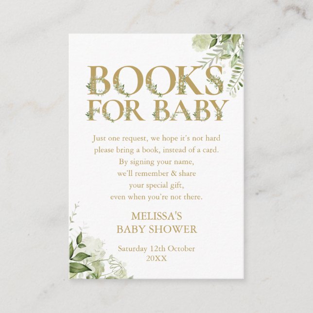 Carte D'accompagnement Livres Pour Bébé Livre Demander Baby shower Or (Devant)