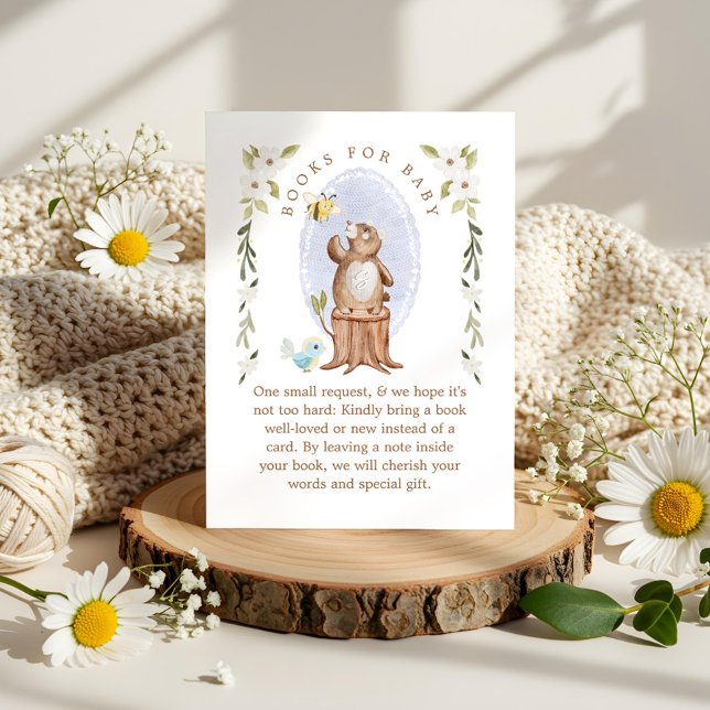 Carte D'accompagnement Livres pour bébé mignon fourré ours floral (Books for Baby Cute Knitted Floral Woodland Bear Enclosure Card)