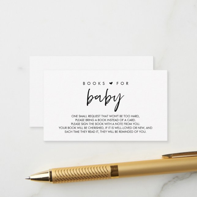 Carte D'accompagnement Livres pour bébé, minimalisme moderne Police noire (Devant/Arrière en situation)