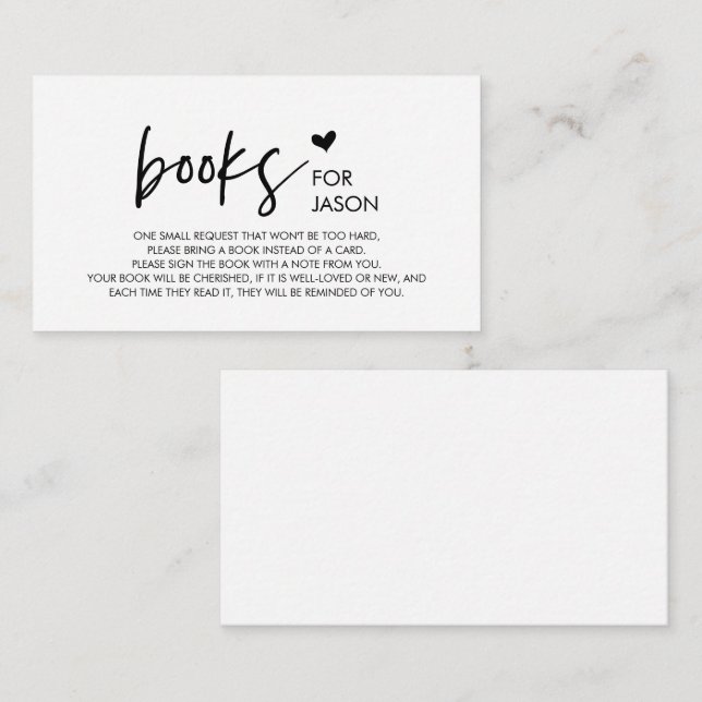Carte D'accompagnement Livres pour bébé, minimalisme moderne Police noire (Devant / Derrière)