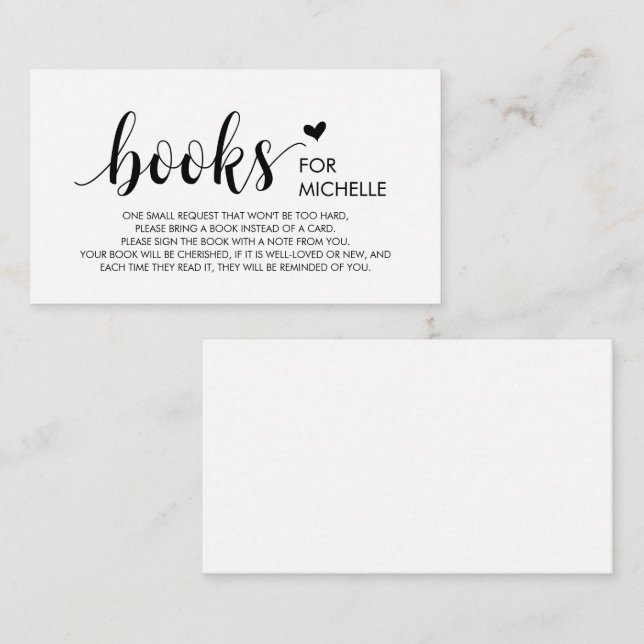 Carte D'accompagnement Livres pour bébé, Modern Cute Black Script Enclo (Devant / Derrière)