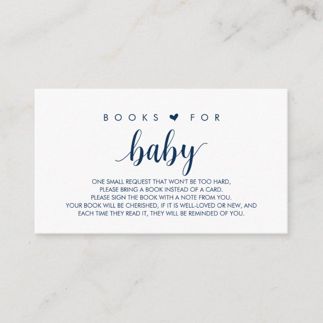 Carte D'accompagnement Livres pour bébé, Modern Cute Navy Bleu Script (Devant)