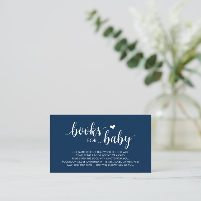 Carte D'accompagnement Livres pour bébé, Modern Cute Navy bleu Script E (Debout devant)