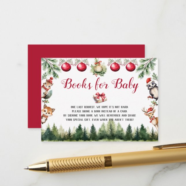 Carte D'accompagnement Livres pour bébé Noël hiver Bois Animaux (Devant/Arrière en situation)