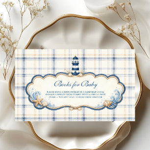 Carte D'accompagnement Livres pour bébé phare nautique carreaux bleu mari