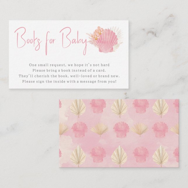 Carte D'accompagnement Livres pour bébé Pink Ocean Boho Girl Baby shower (Devant / Derrière)