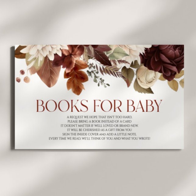 Carte D'accompagnement Livres pour bébé pour Baby Shower Fleuris Brun Bou (Créateur téléchargé)