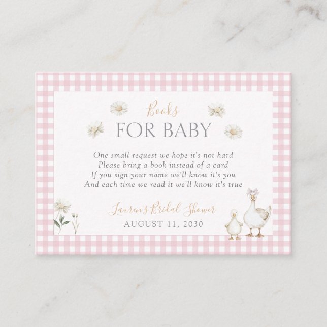 Carte D'accompagnement Livres pour bébé sot oie orignal rose blanc douche (Devant)